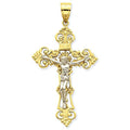14K Two-Tone Gold Fleur De Lis Crucifix Pendant