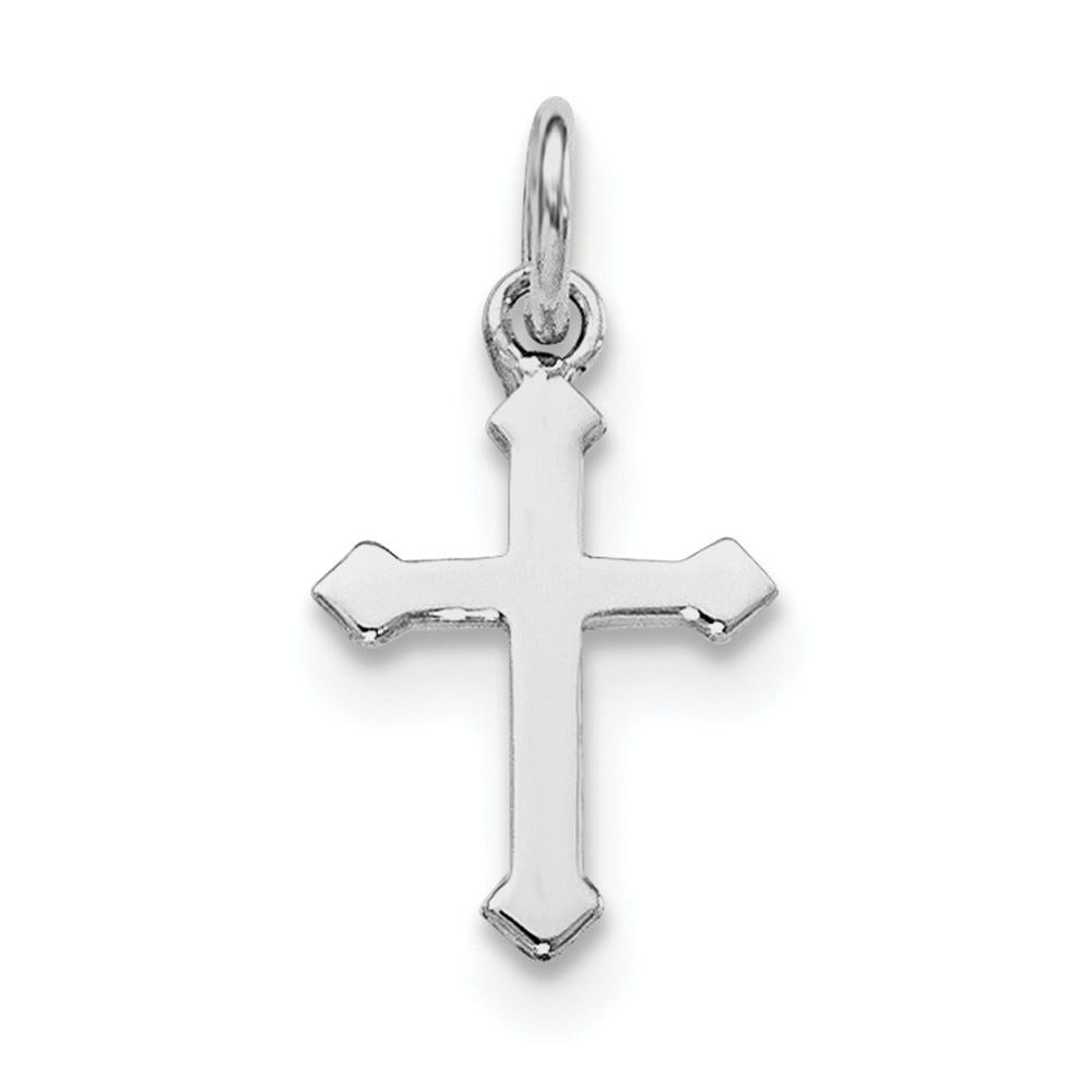 Sterling Silver RH Plated Child\'s Polished Cross Pendant