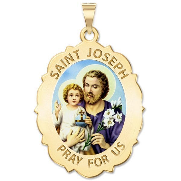 Saint Joseph Religious Scalloped Oval Color Medal "EXCLUSIVE"