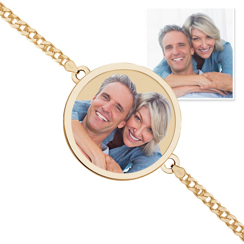 Round Photo Engrave Bracelet w/ Curb Chain