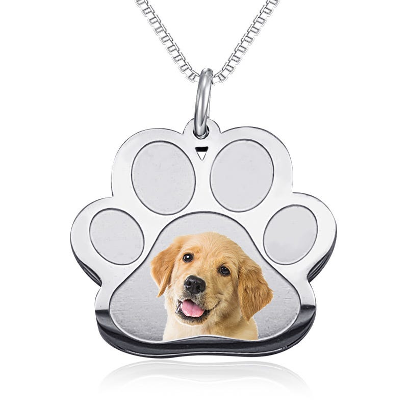Stainless Steel Photo Engraved Paw Print Pendant With Chain