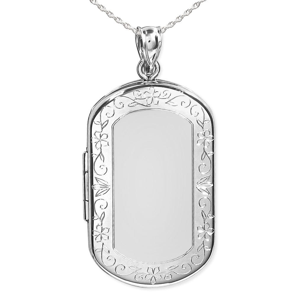 Silver Floral Border Dog Tag Photo Locket