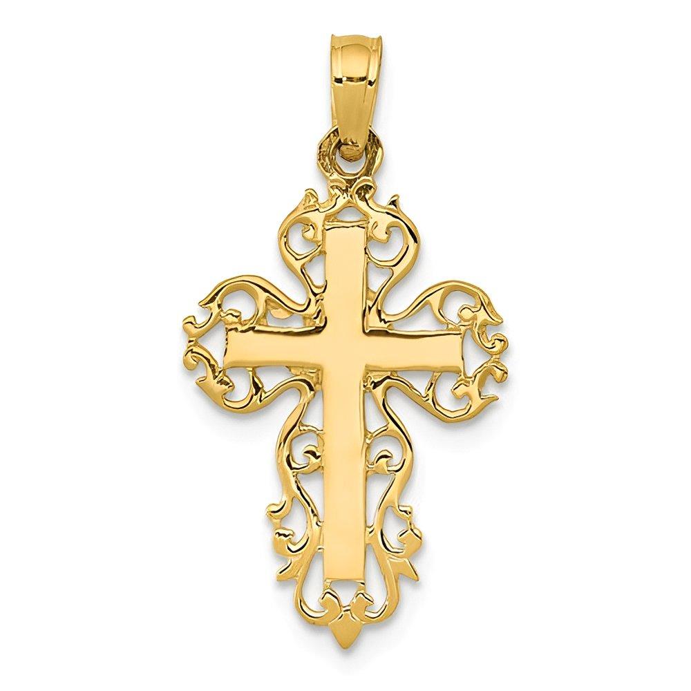 14k Polished Filigree Cross Charm