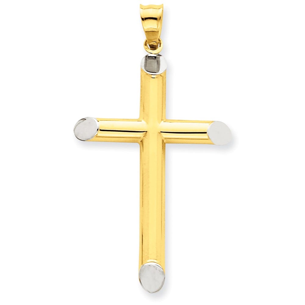 14k w/Rhodium 3-D Hollow Cross Pendant