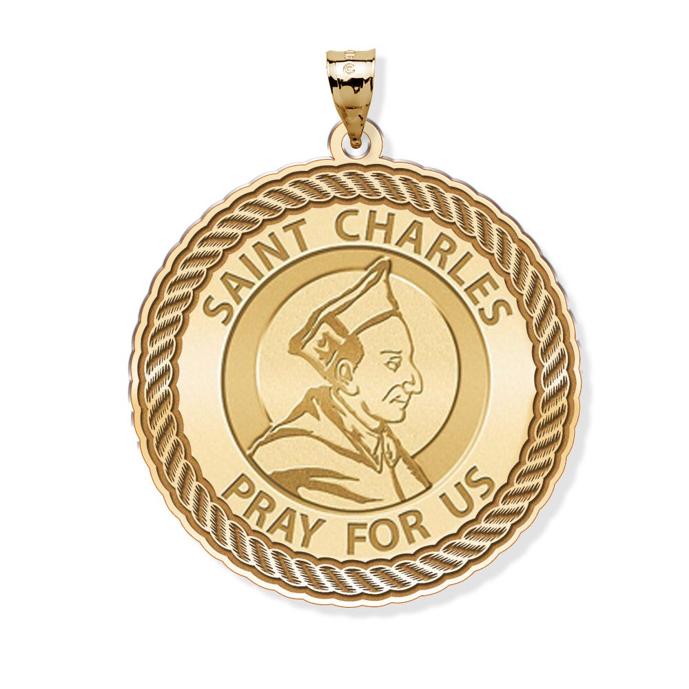Saint Charles Round Rope Border Religious Medal
