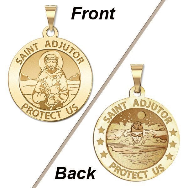Saint Adjutor Doubles Sided Male Swimmer Round Religious Medal - "EXCLUSIVE"