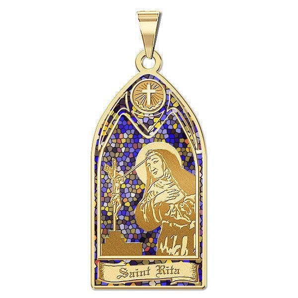 Saint Rita - Stained Glass Religious Medal
