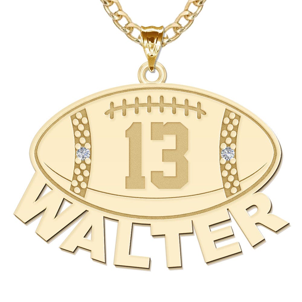 Custom Football Charm or Pendant w/ Name & Number and 2 CZs