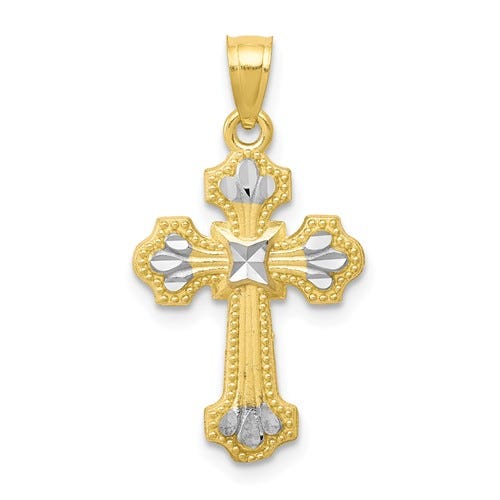 10k & Rhodium Diamond-Cut Cross Pendant