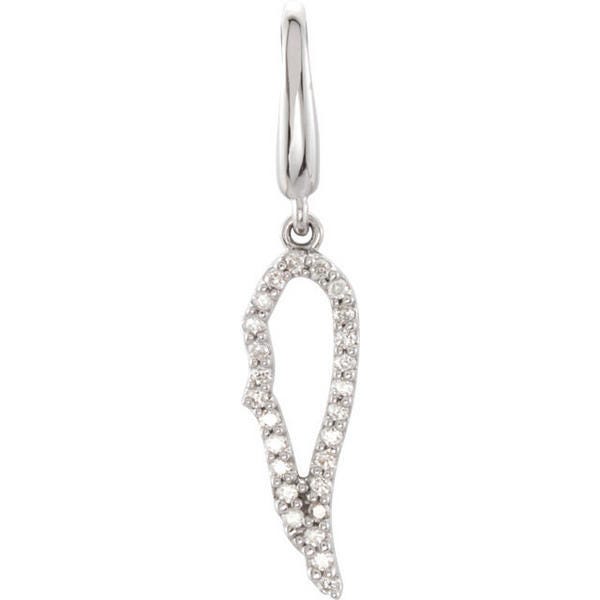 14K White Gold Diamond Angel Wing w/ Lobster Clasp Charm