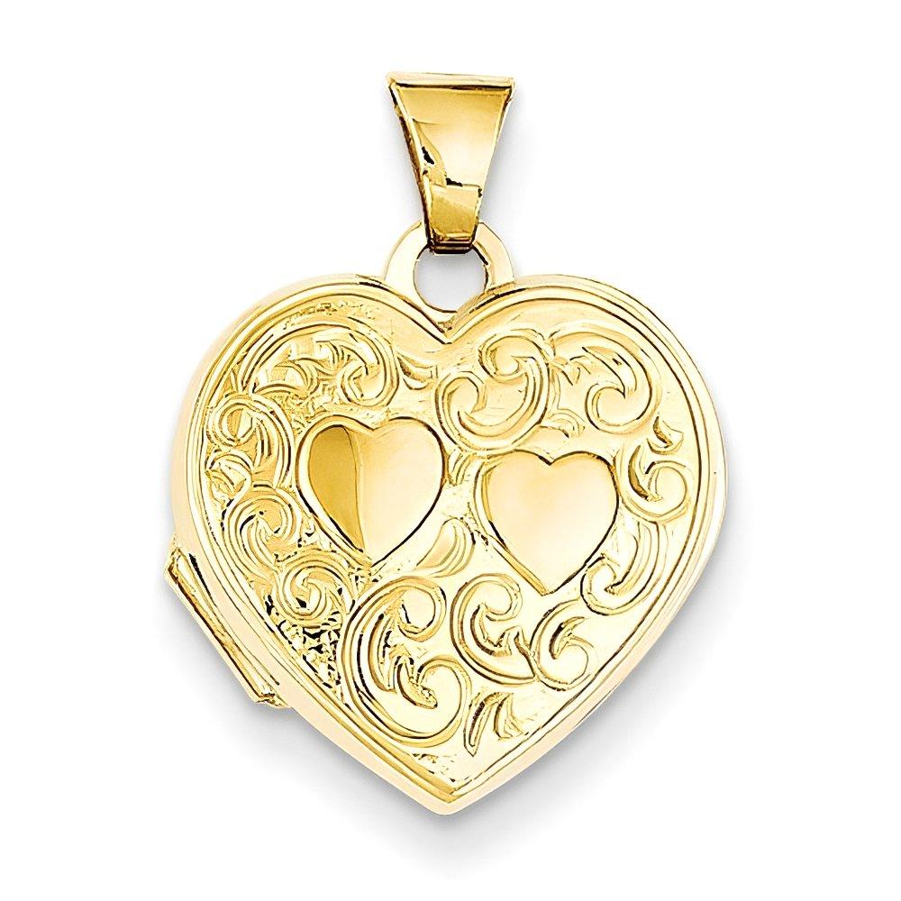 14k Solid Yellow Gold Double Heart Photo Locket