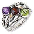 Sterling Silver & 14k Three-stone  Antiqued Mother's Ring