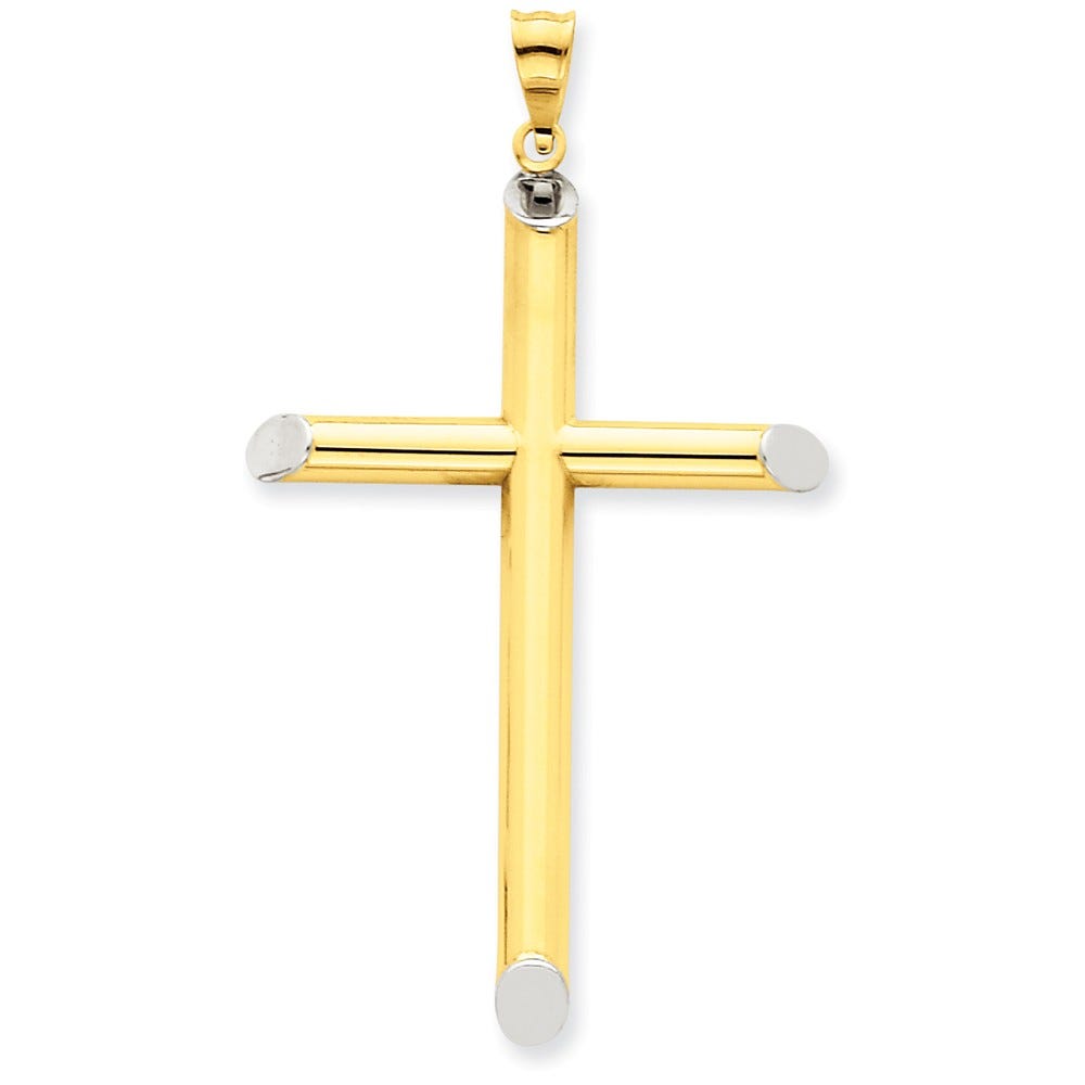 14k w/Rhodium 3-D Hollow Cross Pendant