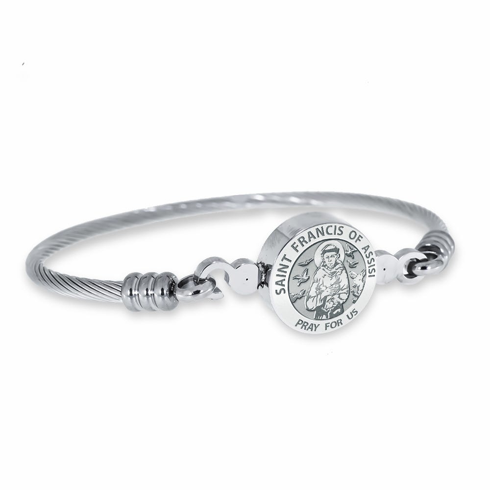 Stainless Steel Saint Francis of Assisi Bangle Bracelet