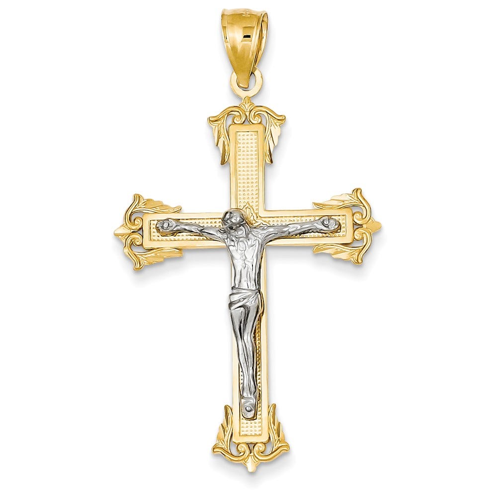 14k Two-tone Ornate-Terminals Crucifix Pendant