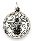 Sterling Silver Antiqued Petite Round Miraculous Religious Medal Pendant Charm