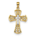 14k w/Rhodium Polished D/C Filigree Openwork Cross Pendant