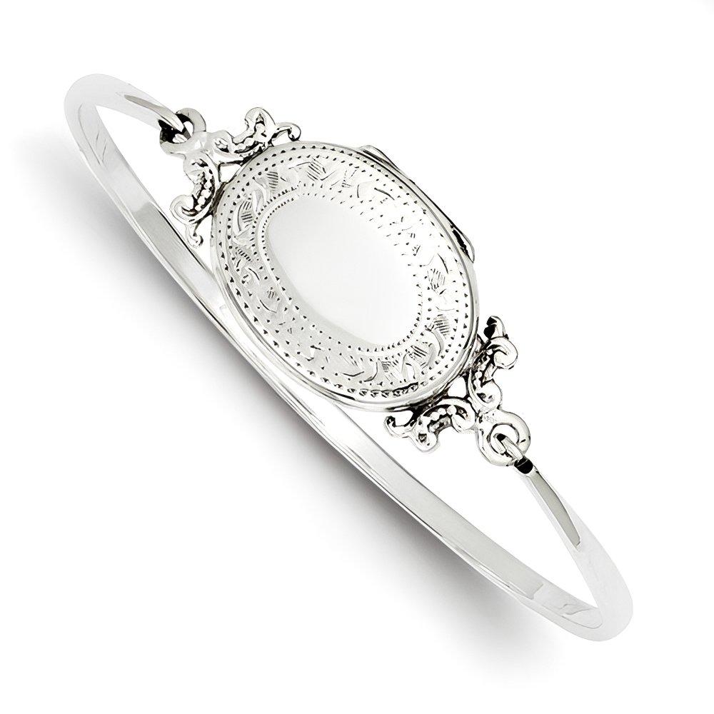 Silver Oval With Decorative Border Locket Bangle Bracelet