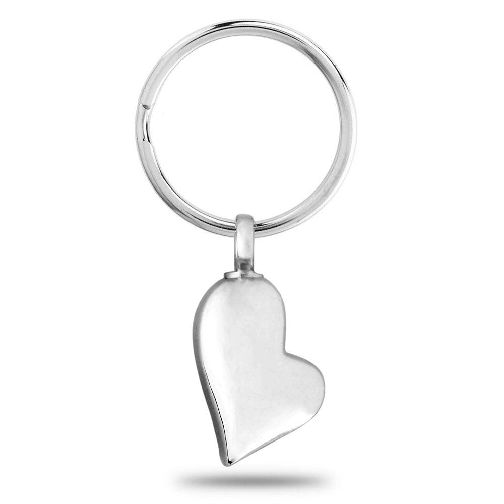 Silver Lopsided Heart Cremation and Ash Vessel Keychain