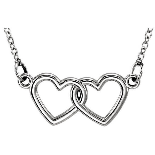 14K Gold Petite Double Heart Necklace with 18 inch Chain