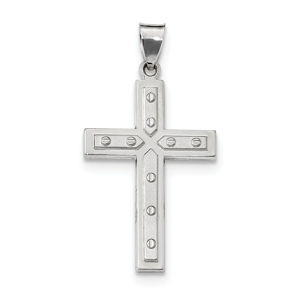 Sterling Silver Rhodium-plated Satin & Polished Latin Cross Pendant