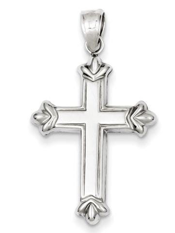 Sterling Silver Rhodium-plated Fleur-de-lis Cross Pendant