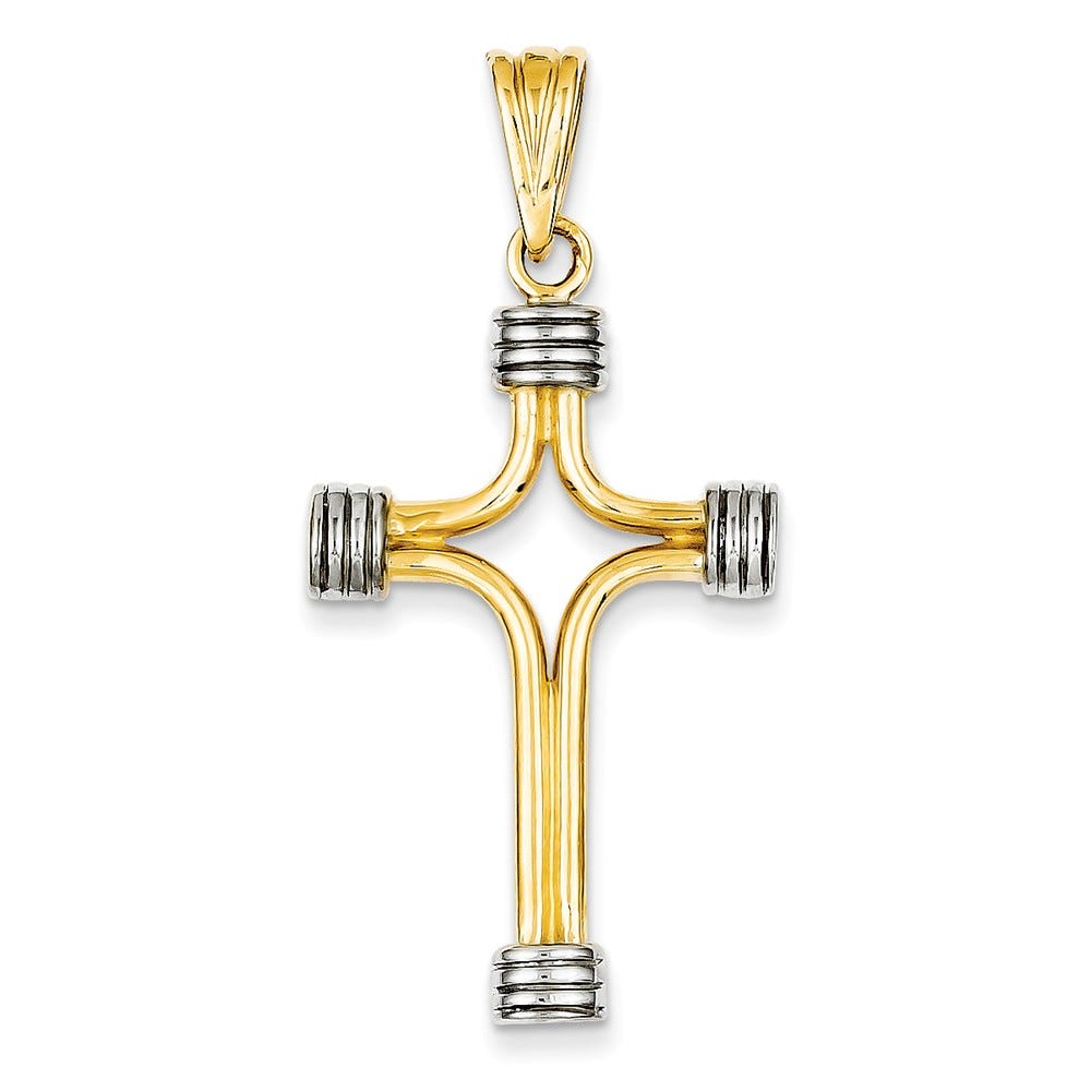 14k w/Rhodium Fancy Open Center Cross Pendant