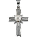 14K White Gold CROSS W/PEARL PENDANT