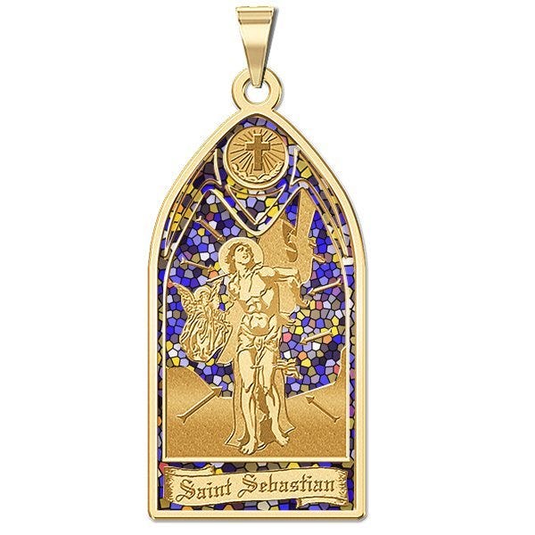 Saint Sebastian - Stained Glass Religious Medal