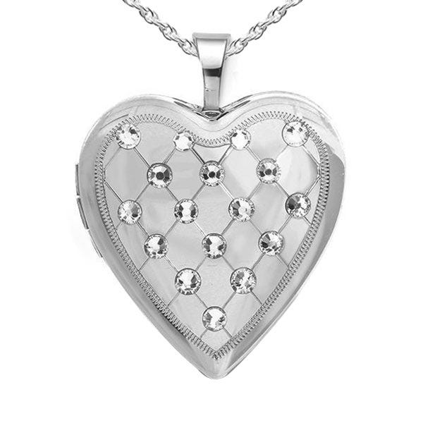 Silver Swarovski Crystal Heart Photo Locket