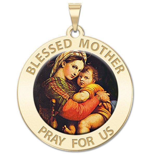 "Blessed Mother" Virgin Mary Round Religious Medal  "Color EXCLUSIVE"