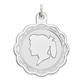 Engravable Sterling Silver Rope Frame Girl Pendant or Charm