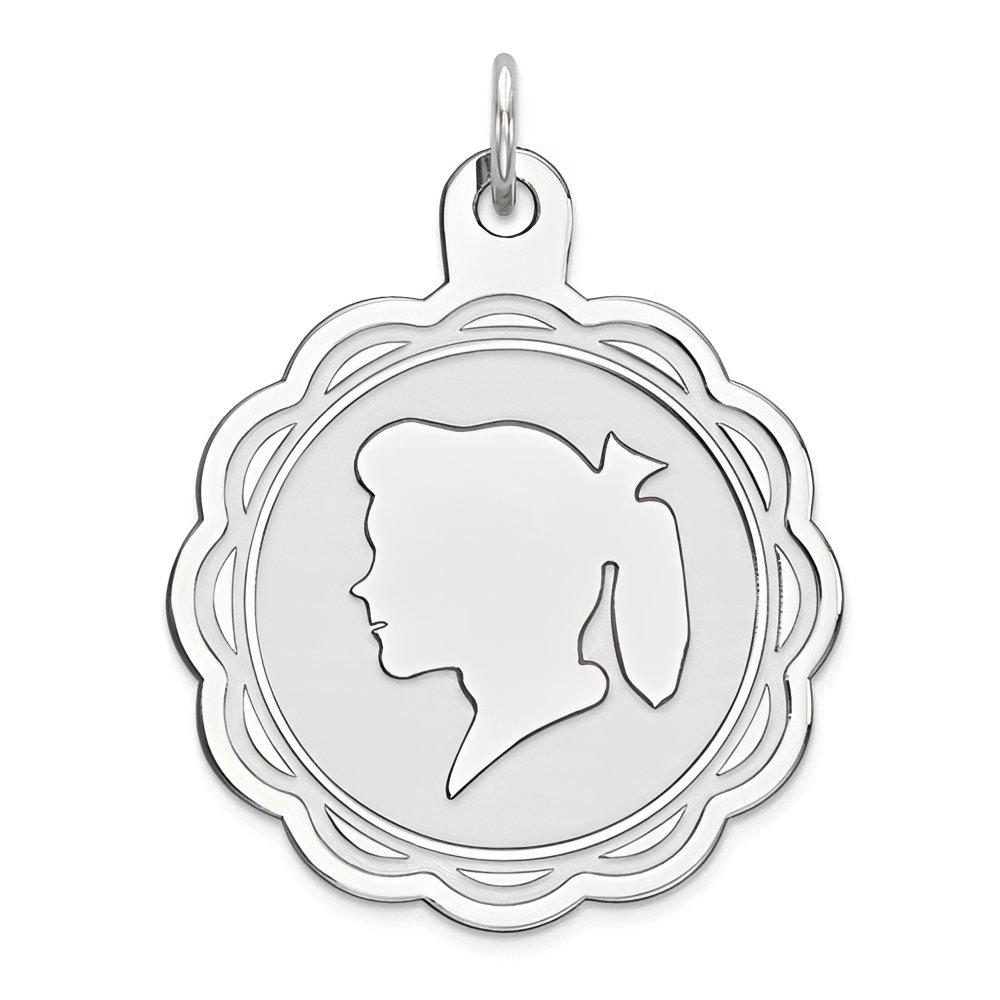 Engravable Sterling Silver Rope Frame Girl Pendant or Charm