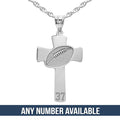 Football Stitch Engraved Cross Pendant w/ Number