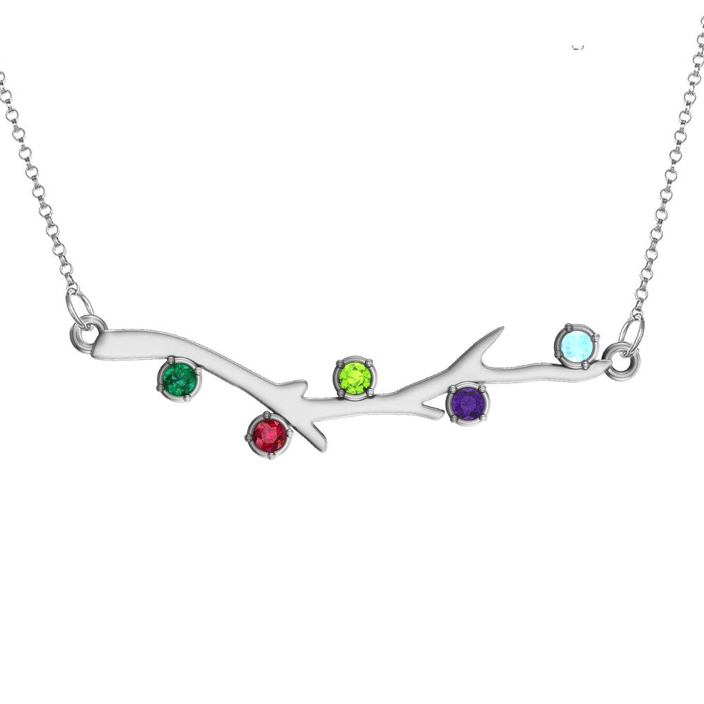 Personalized Family Tree Branch Pendant with up to 6 Birthstones w/ Chain