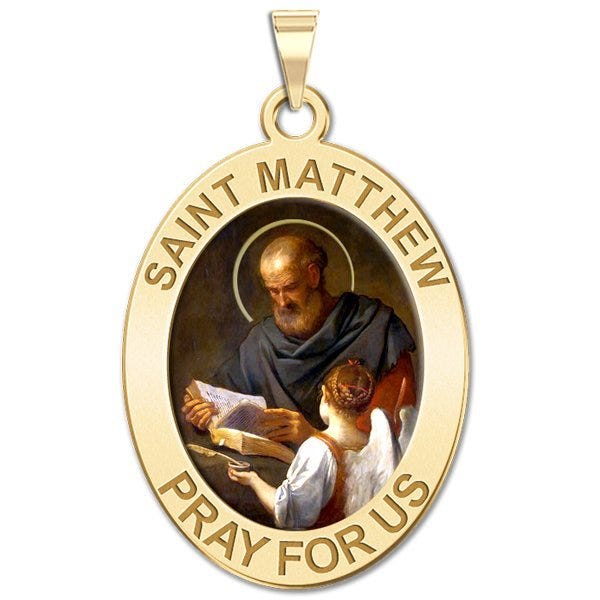 Saint Matthew OVAL Religious Medal  "Color EXCLUSIVE"