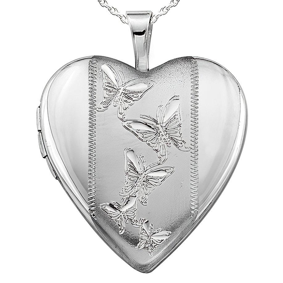 Silver Butterfly Heart Photo Locket
