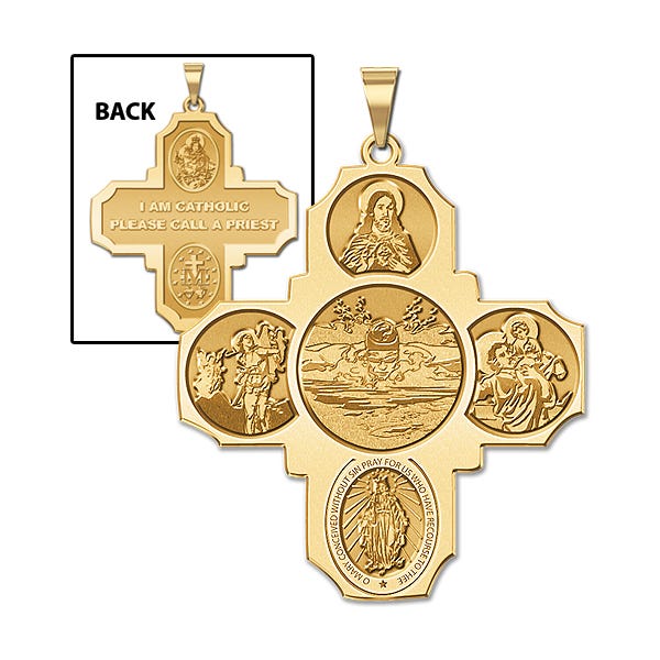 Four Way Cross - Swimming Male Religious Medal  "EXCLUSIVE"