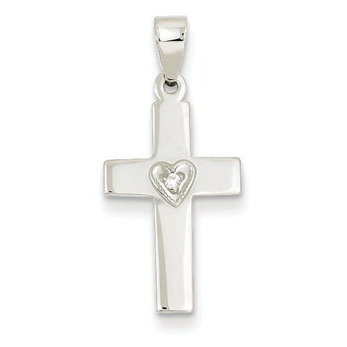 14k White Gold .01ct Diamond Heart Cross Pendant