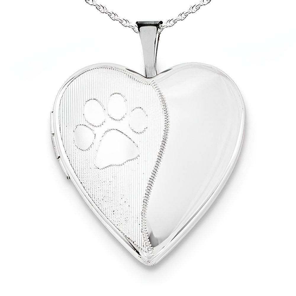Silver Paw Print Heart Photo Locket