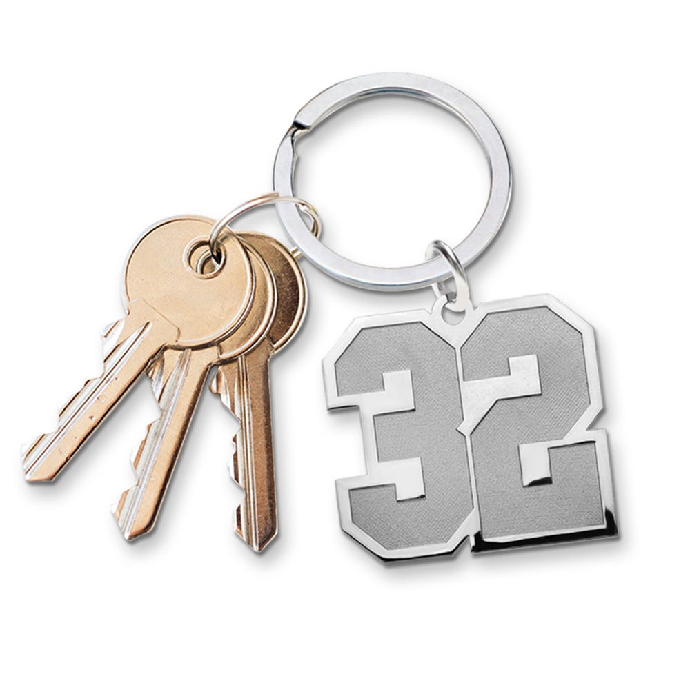 Sterling Silver Number w/ Stainless Steel Keychain Loop