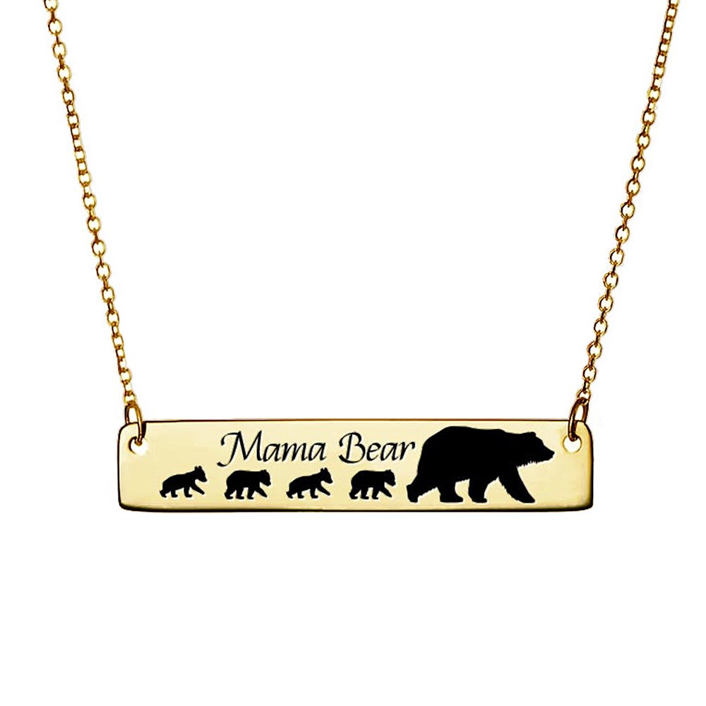 Personalized Mama Bear Bar Necklace with 18 Inch Chain
