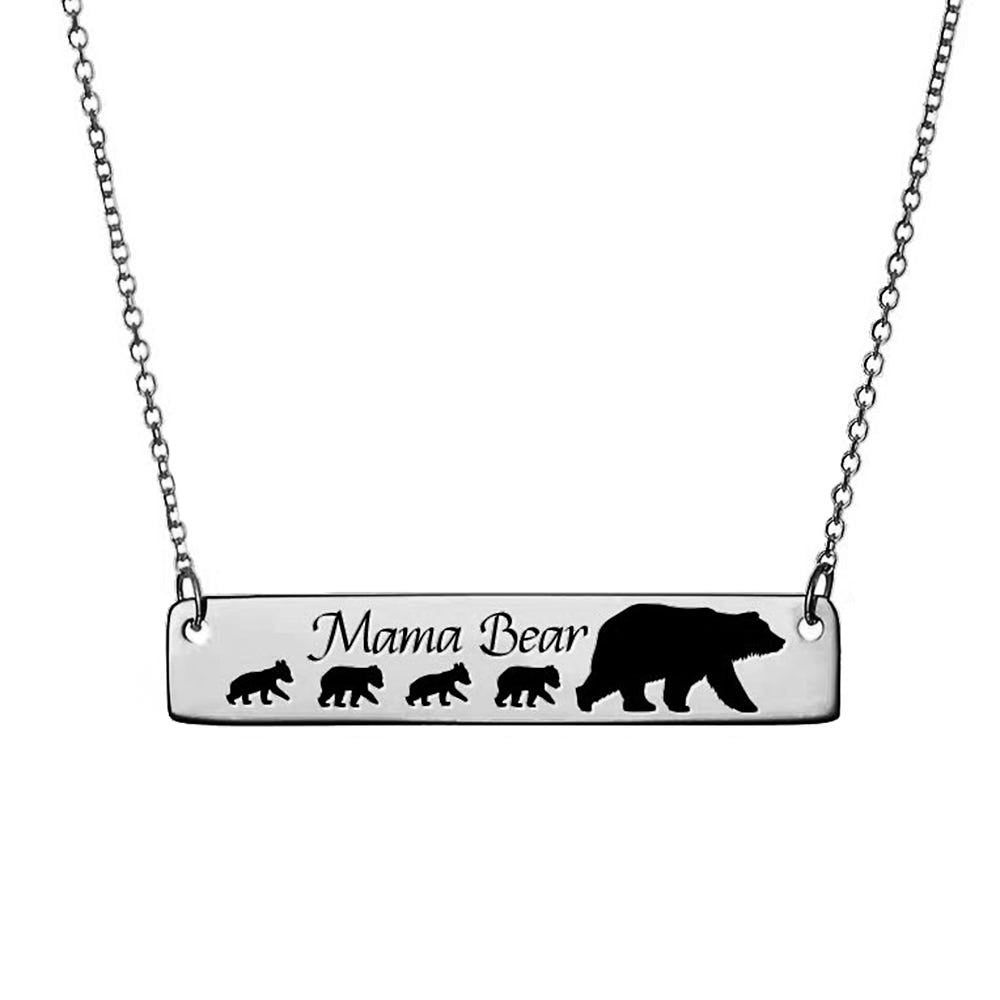 Personalized Mama Bear Bar Necklace with 18 Inch Chain