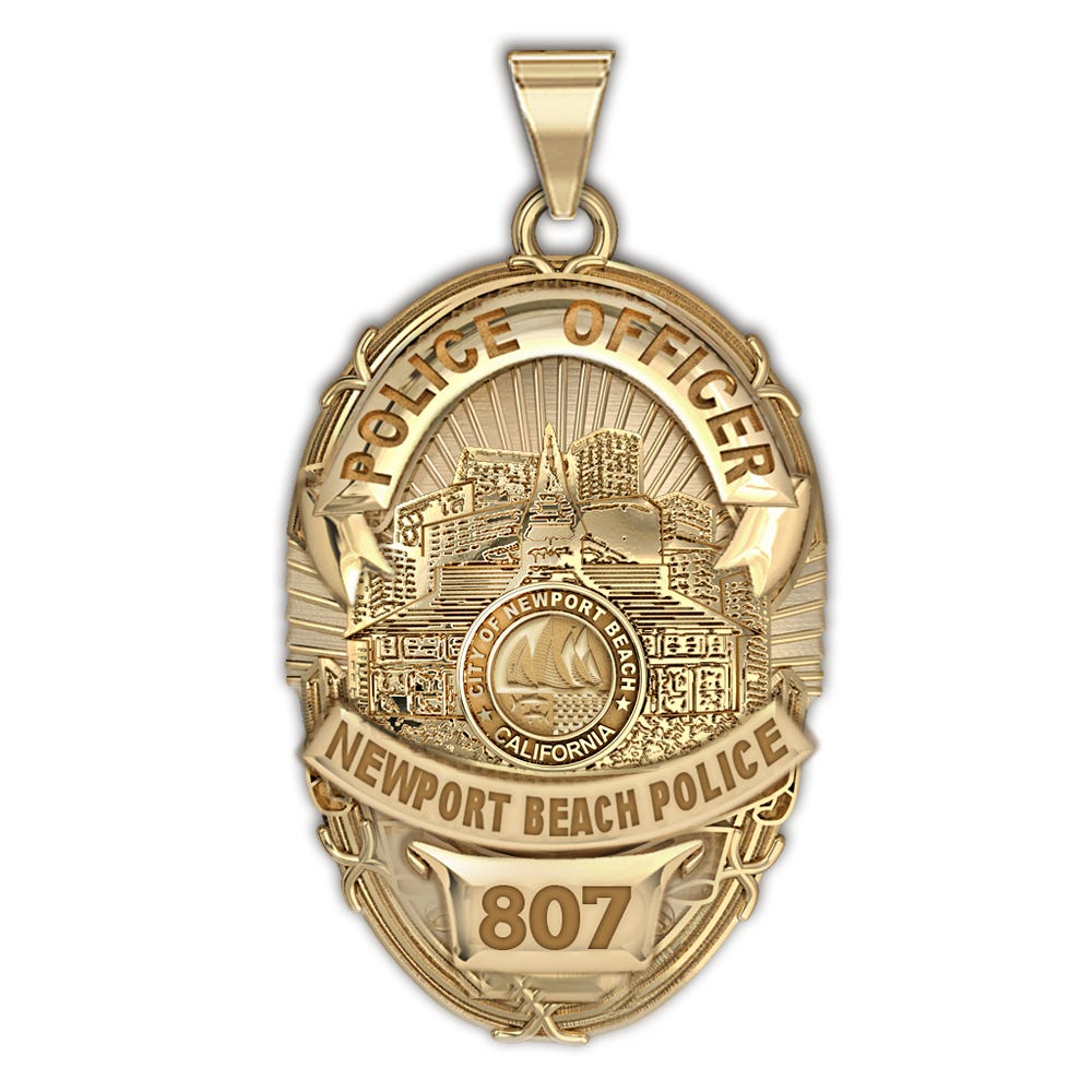 Personalized Newport Beach California Police Badge with Your Rank and Number