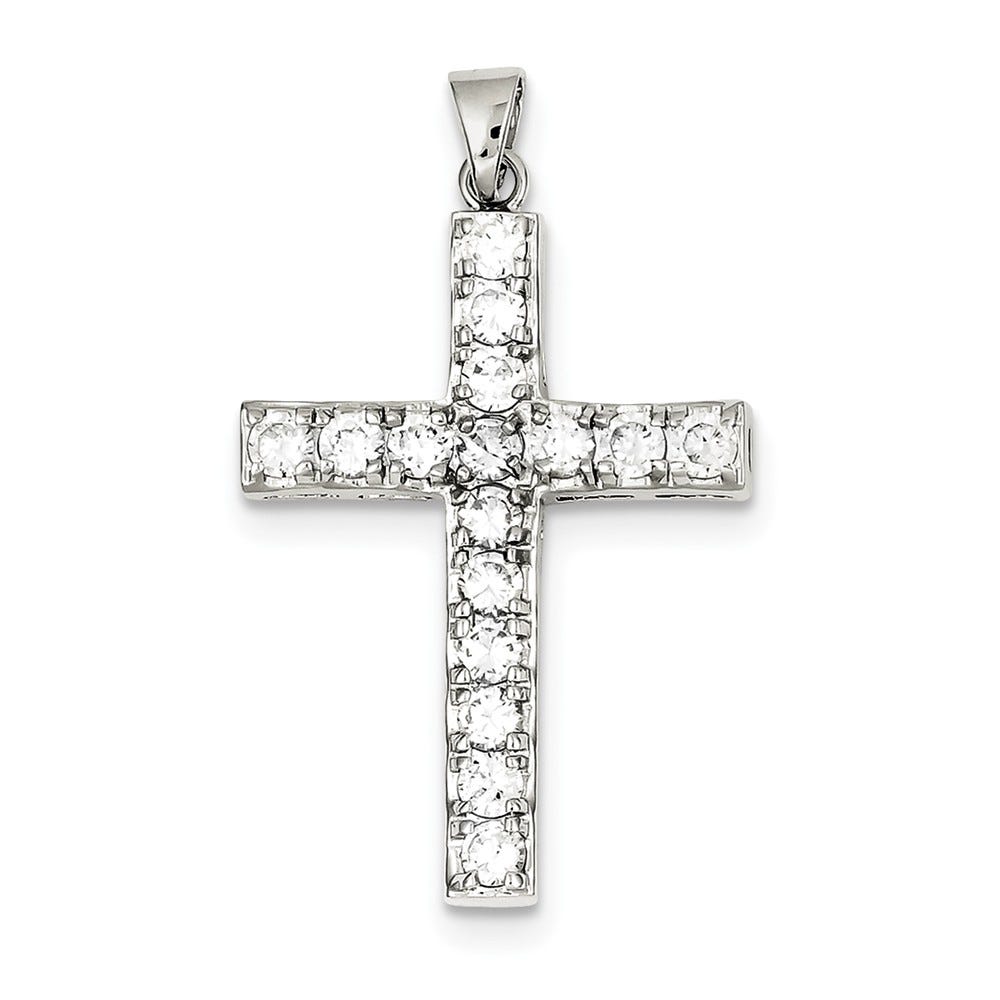 Sterling Silver Rhodium-plated CZ Latin Cross Pendant