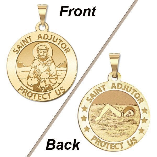 Saint Adjutor Doubles Sided Female Swimmer Round Religious Medal - "EXCLUSIVE"