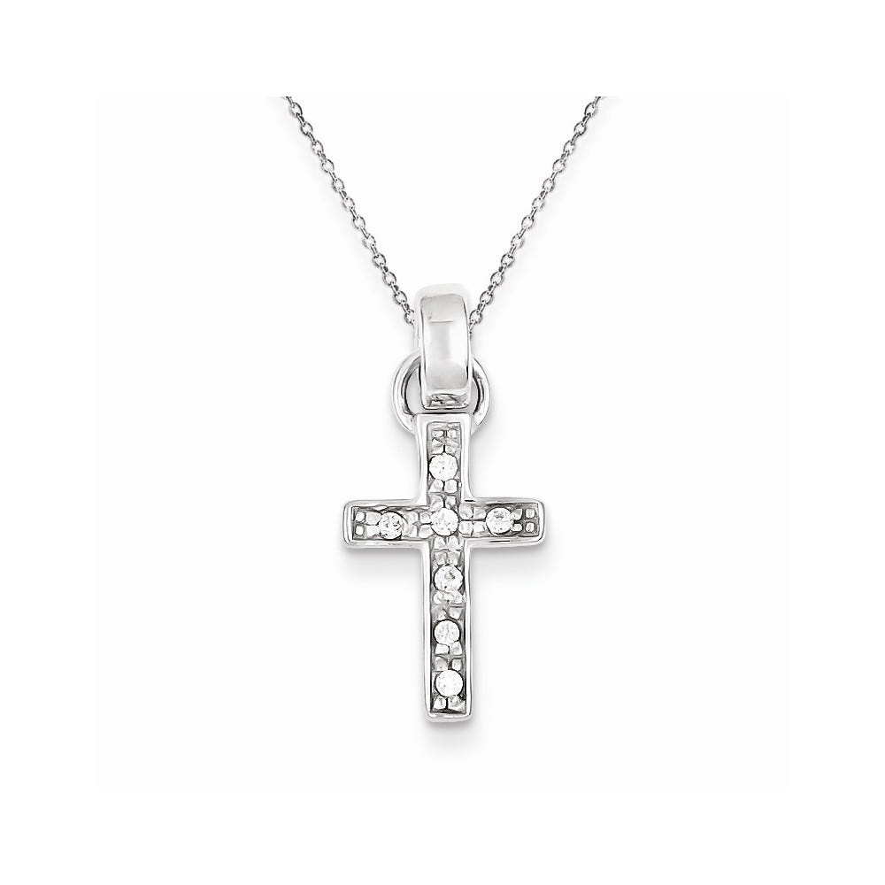 Sterling Silver Rhodium Plated CZ Latin Cross Pendant