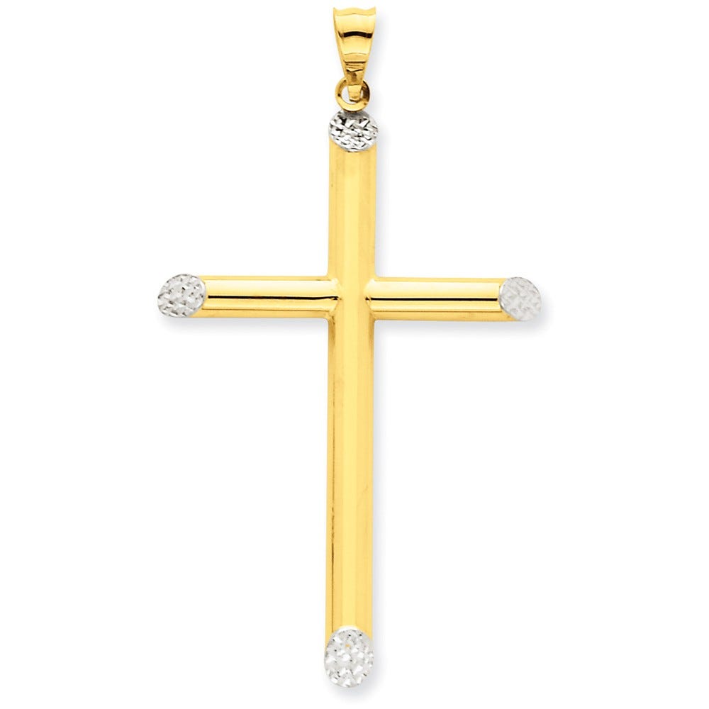 14k Yellow & Rhodium Diamond-cut Cross Pendant