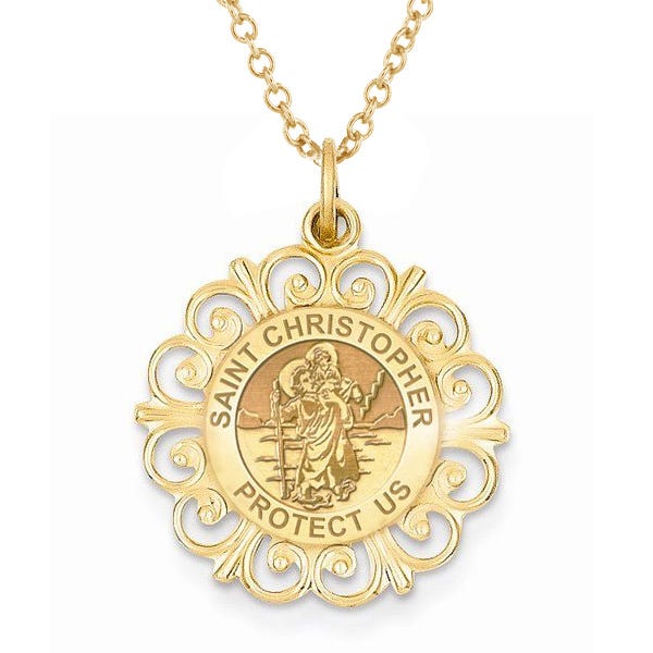 Saint Christopher Round Filigree Religious Medal
