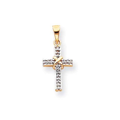 14k & Rhodium Diamond Latin Cross Pendant